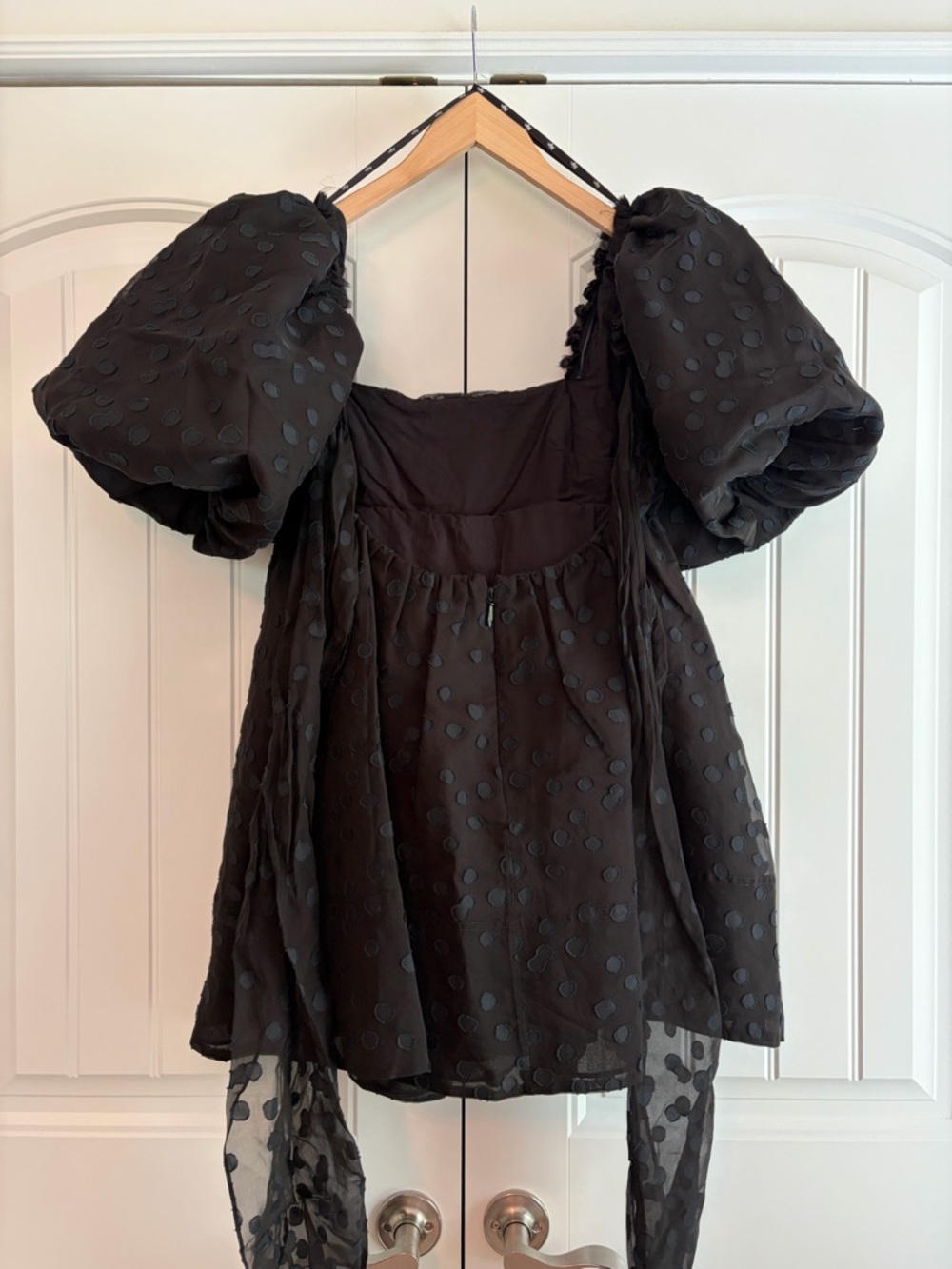 AJE La Piscine NWT Dotted Chiffon Puff Sleeve Bow Back Mini Dress Size 4 US Sz 0 - Picture 7 of 16